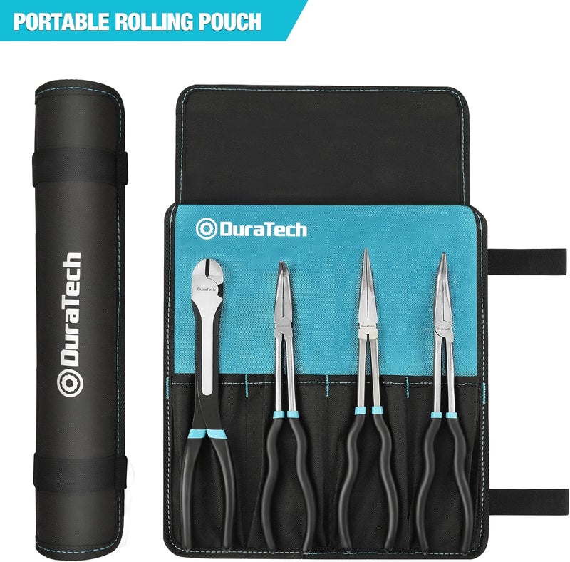 DURATECH 4 PCS Extra Long Needle Nose Pliers Set, Premium CRV Steel, 11" Long Reach Straight & 90° Bent Nose & 45°Bent Nose & Diagonal Pliers for Hard-to-Reach Narrow Spaces - Image 3